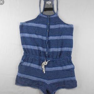 LOFT blue and white striped romper